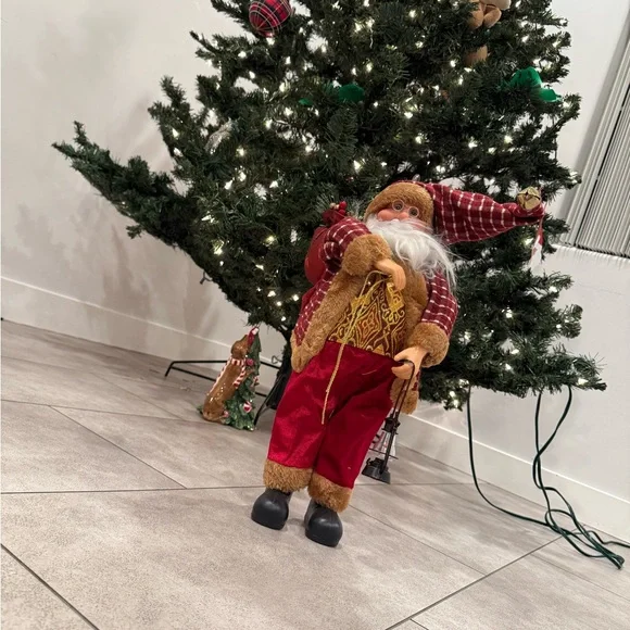 Red Plaid Santa Claus 16 Inch With Lantern Christmas Decor Figurine - Picture 2 of 5